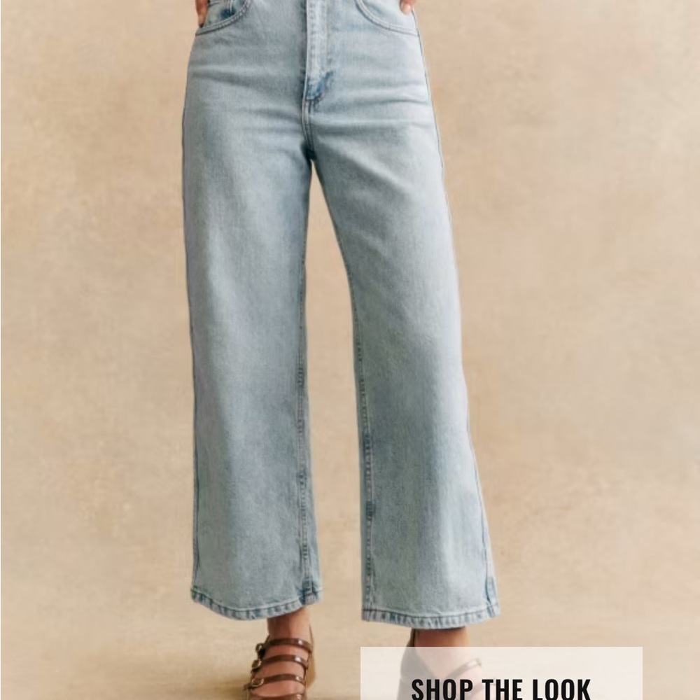 Sezane Le Crop Bleach Wide Leg Jeans size 38 FR